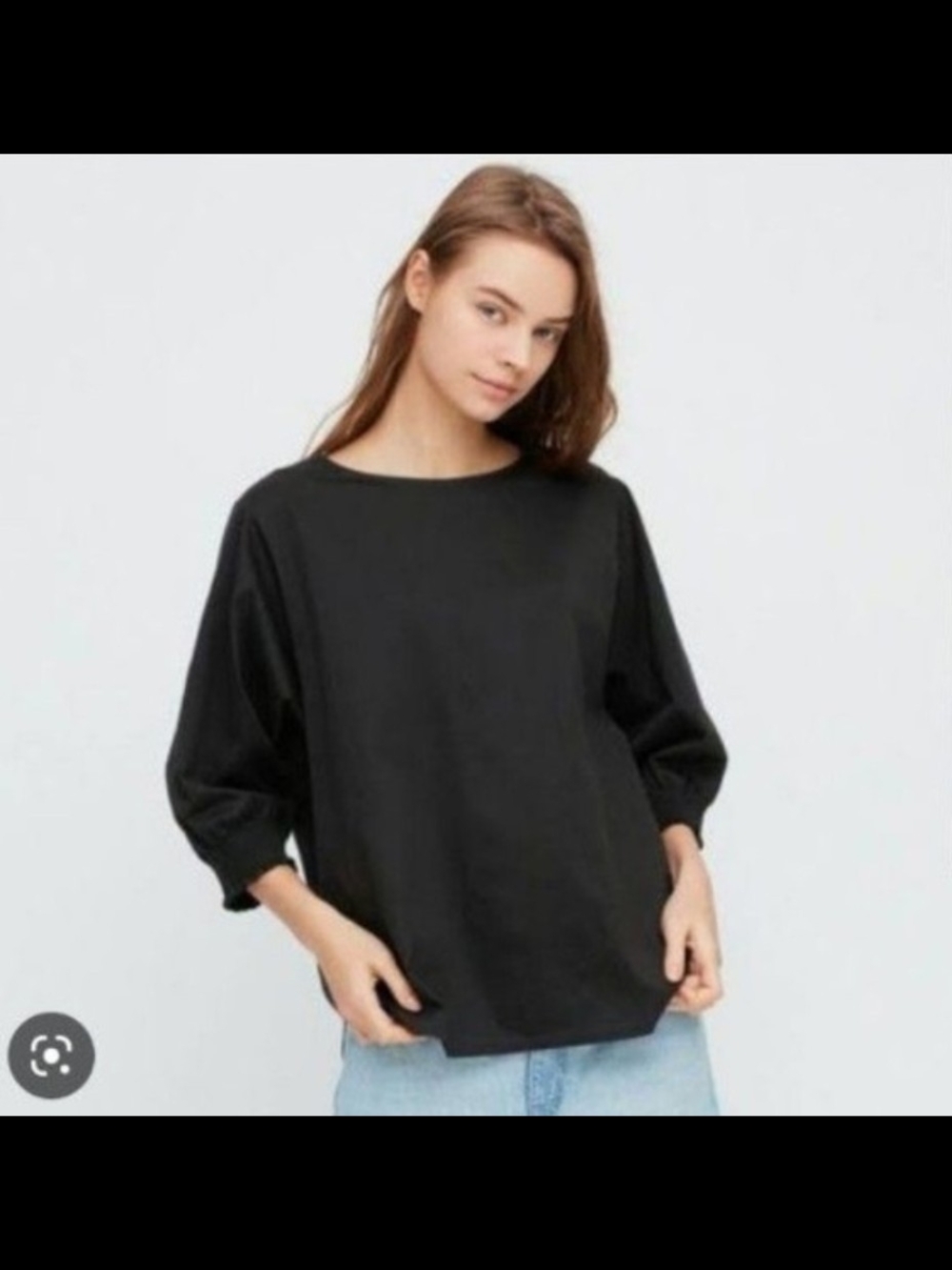 Uniqlo Black Relaxed Boatneck Long Sleeve Top